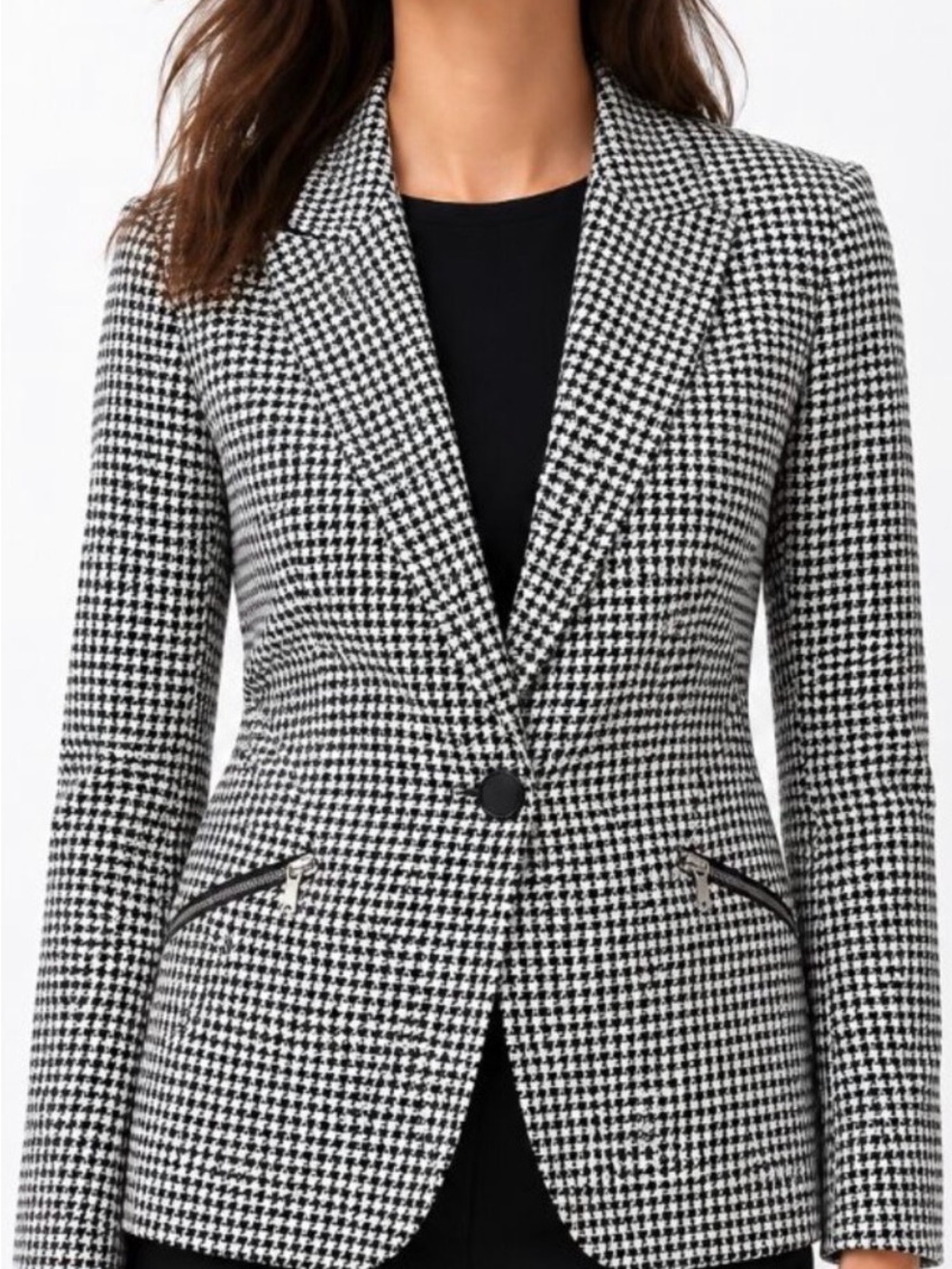 L'AGENCE Black & White Houndstooth Single-Button Blazer
